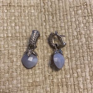 Judith Ripka blue lace agate and Diamonique drop earrings